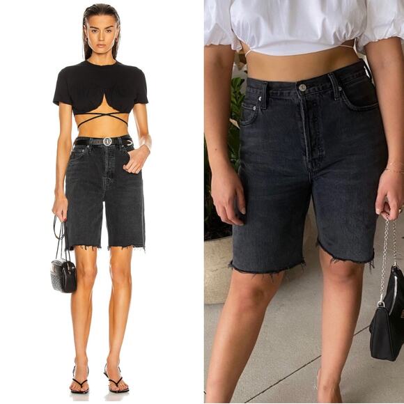 NWT AGOLDE JEAN SHORTS 90S GRUNGE PINCH WAIST HIGH RISE STRAIGHT CUT OFF - Picture 1 of 16